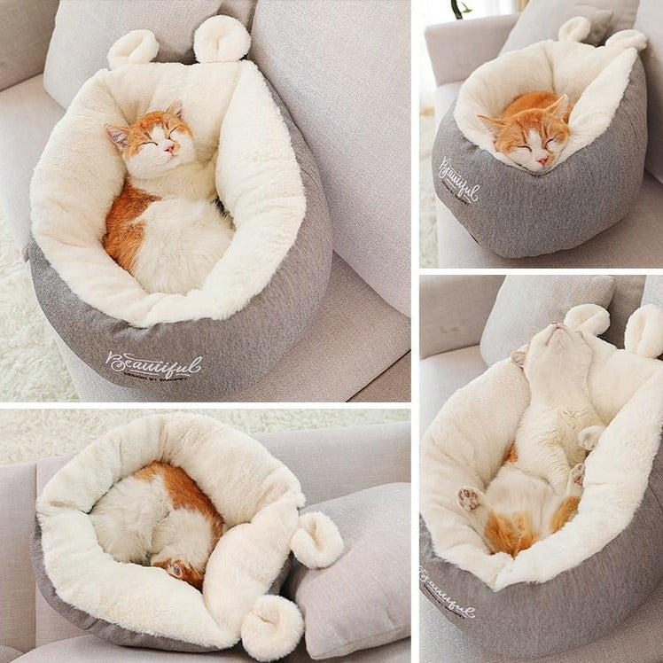 Cama de peluche cálida para gato